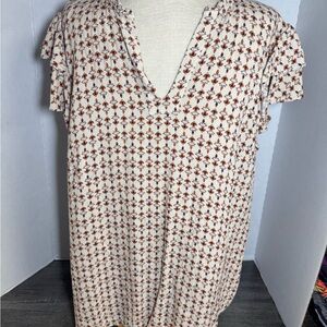 STATE Cream and Brown Floral V-Neck Blouse